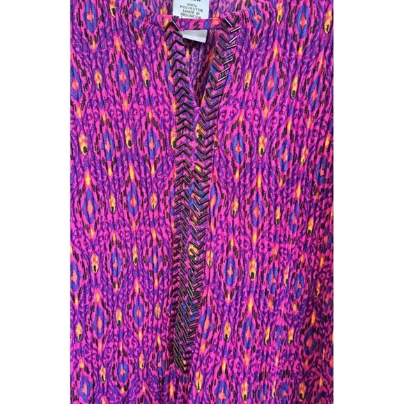 Catherines 14W-16W Multicolor Scoop Neck Baby Doll Sheer Top Chevron Beading - Picture 4 of 8